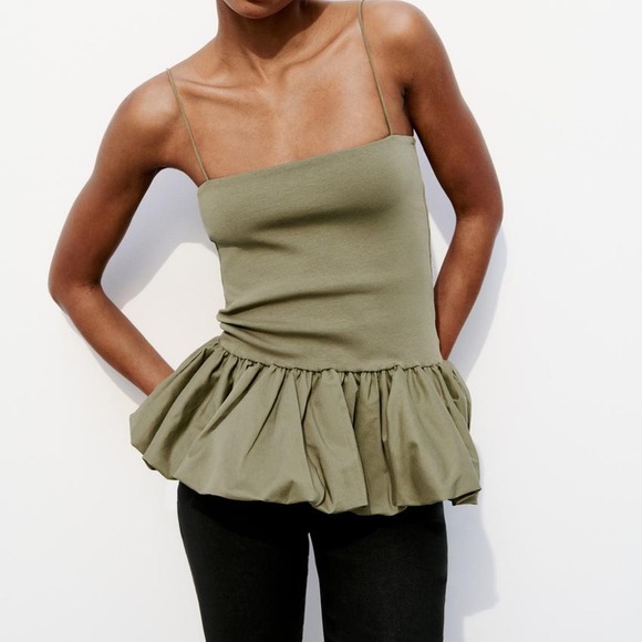 NWT Zara mixed rib poplin balloon top - Picture 5 of 10